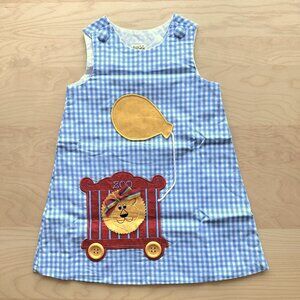 Plaid Jumper Dress with Lion Applique